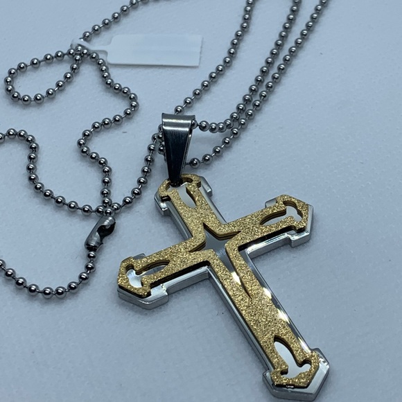 Stardust Cross Pendant Necklace ION Plated YG - Picture 3 of 6